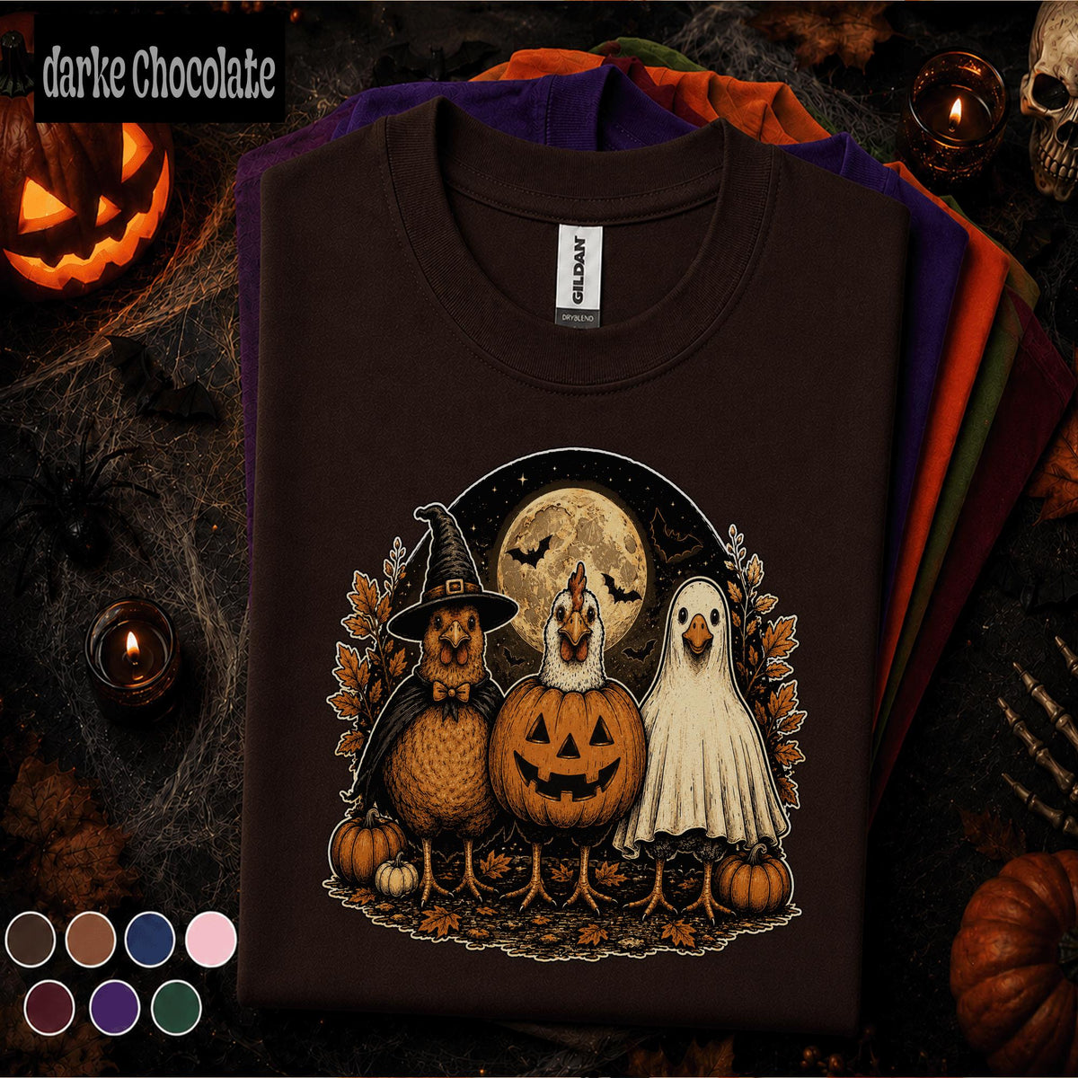 Funny Chicken Halloween Shirt, Witch Ghost Pumpkin Costume Chickens Tee, Farmhouse Spooky Season Shirt, Chicken Lover Halloween Gift