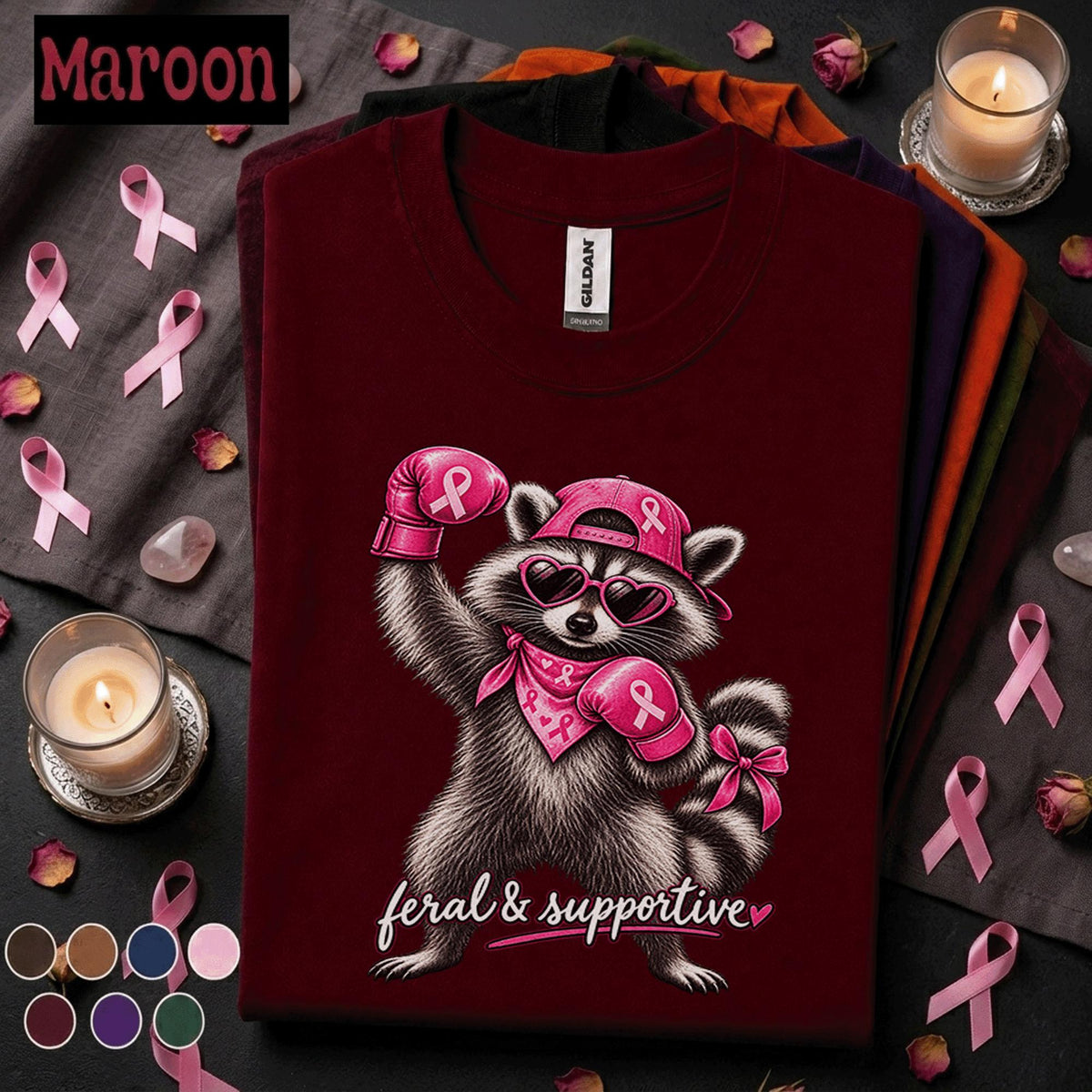 Breast Cancer Awareness Shirt, Feral and Supportive Raccoon Tee, Pink Ribbon Boxing Shirt, Funny Pink Out October Gift for Women
