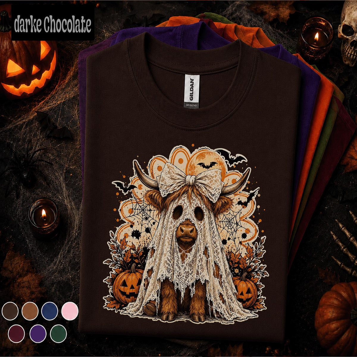Highland Cow Halloween Shirt, Ghost Costume Cow Tee, Cute Spooky Season Tshirt, Pumpkin Fall Tee, Farmhouse Halloween Gift