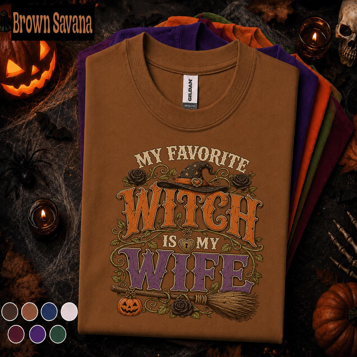 My Favorite Witch Is My Wife Halloween Shirt, Funny Husband Wife Tee, Spooky Witch Gift for Spouse, Vintage Halloween Couples Shirt