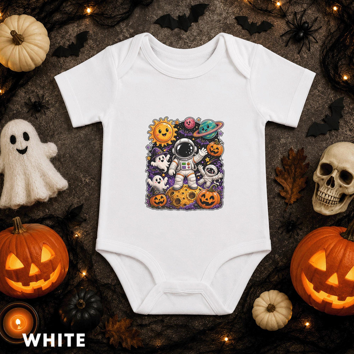 Astronaut Halloween Baby Bodysuit, Space Ghost Pumpkin Infant Onesie, Cute Spooky Galaxy Baby Outfit, First Halloween Gift for Baby