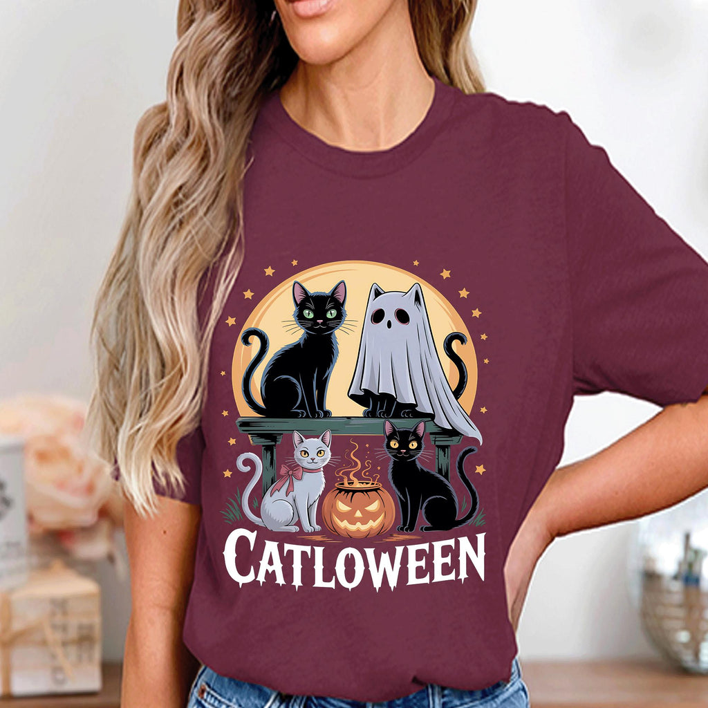 Catloween Cats Shirt Pumpkin Ghost Cat, Spooky Black Cat Halloween Tee, Haunted Cat Lover Top, Cat Halloween Shirt, Halloween Cat Sweatshirt