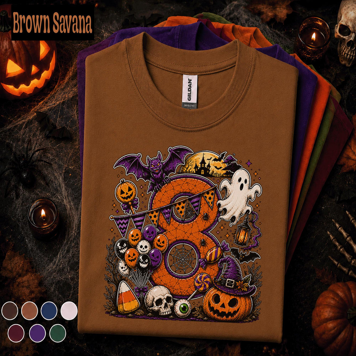 8th Birthday Halloween Shirt, Spooky Number 8 Tee, October Birthday Party Shirt, Ghost Pumpkin Witch Kids Halloween Birthday Gift Girls Boys