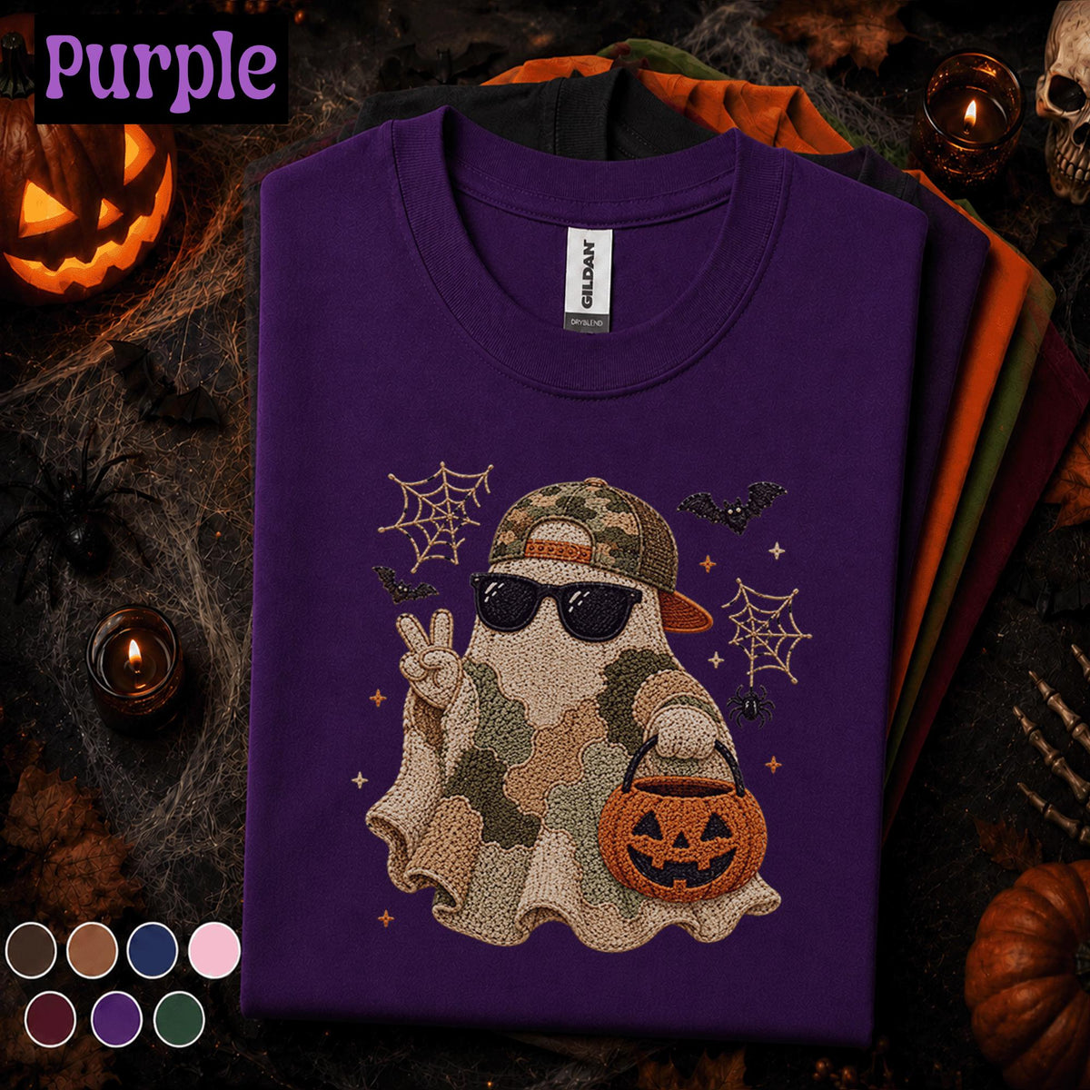 Camo Ghost Halloween Shirt, Cool Ghost Tee, Funny Spooky Season Shirt, Pumpkin Candy Bag, Halloween Gift for Teens