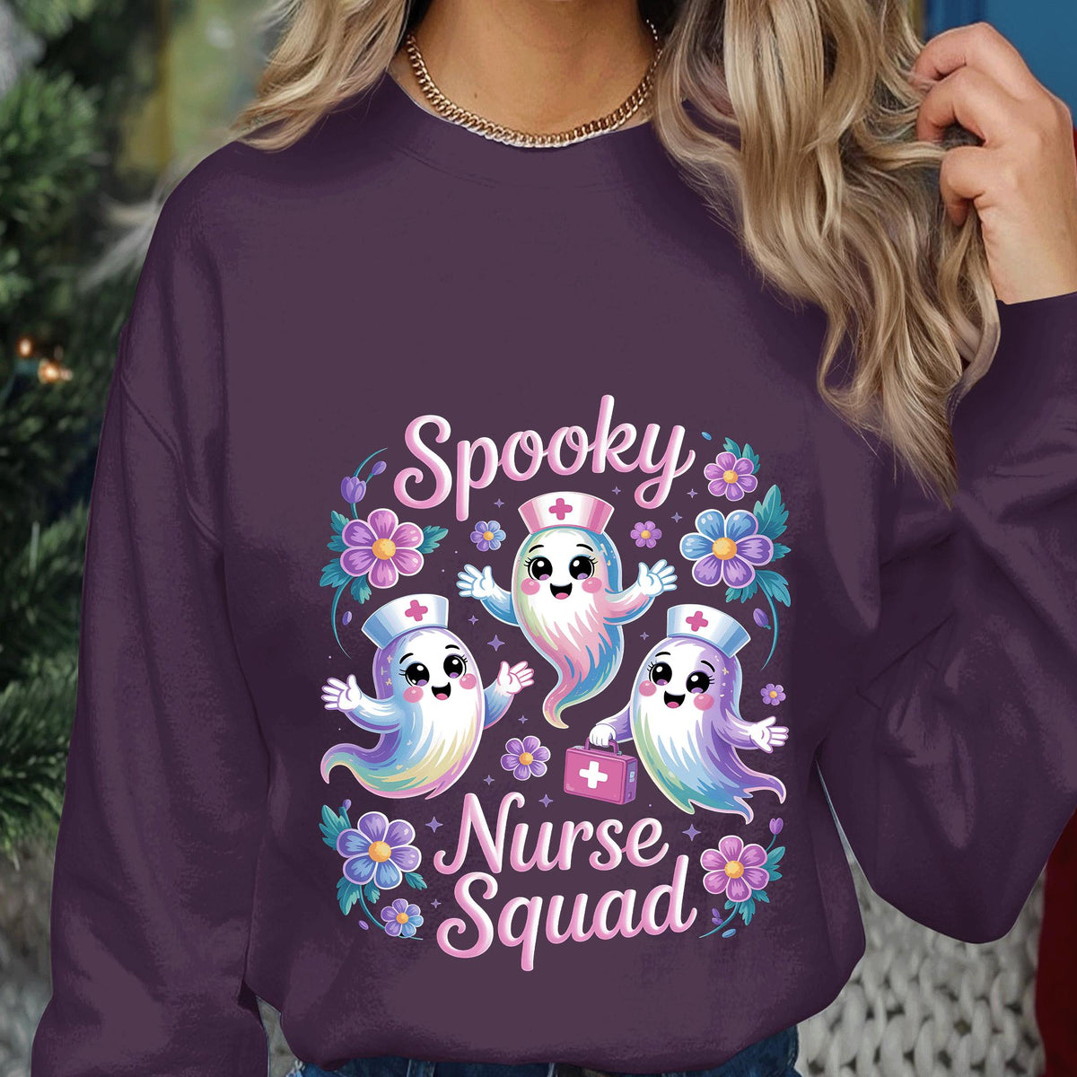 Spooky Nurse Squad Shirt Cute Ghosts Nurse Halloween Medical Team Tee Funny Spooky Season Costume Outfit For Nurses Doctors Sweatshirt