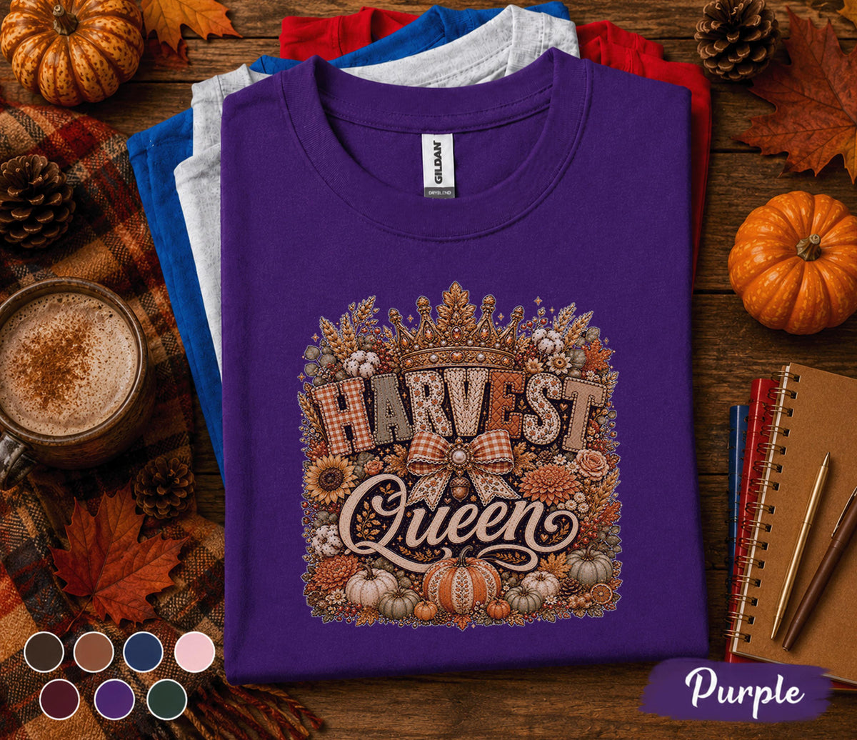 Harvest Queen Shirt, Girls Fall Queen Pumpkin Tee, Autumn Harvest Sweatshirt, Thanksgiving Shirt, Cozy Pumpkin Floral Crown Shirt women