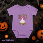 Leopard Ghost Baby Bodysuit, Pink Bow Halloween Outfit, Boo Infant Shirt, Girly Spooky Newborn Gift, First Halloween Baby Costume