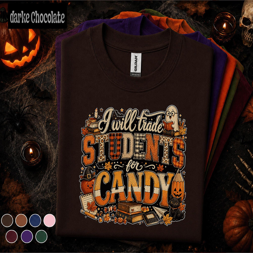I Will Trade Students for Candy Shirt, Funny Teacher Halloween Tee, Spooky Classroom Ghost Shirt, Fall School Teacher Halloween Gift Tee