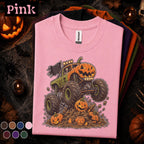 Pumpkin Monster Truck Halloween Shirt, Jack O Lantern Truck Tee, Spooky Racing T Shirt, Kids Skeleton Driver Halloween Gift for Truck Lovers