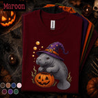Manatee Halloween Shirt, Cute Witch Manatee Tee, Pumpkin Shirt, Funny Ocean Animal Halloween Gift, Spooky Sea Cow Tee
