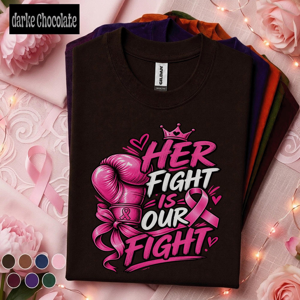 Breast Cancer Awareness Shirt, Her Fight Is Our Fight Tee, Pink Ribbon Boxing Glove Shirt, Support Squad Gift for Women Family Friends