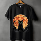 Halloween black cat shirt with spooky full moon, creepy haunted forest scene, gothic horror vibe, fall costume top, Cat Halloween Sweatshirt