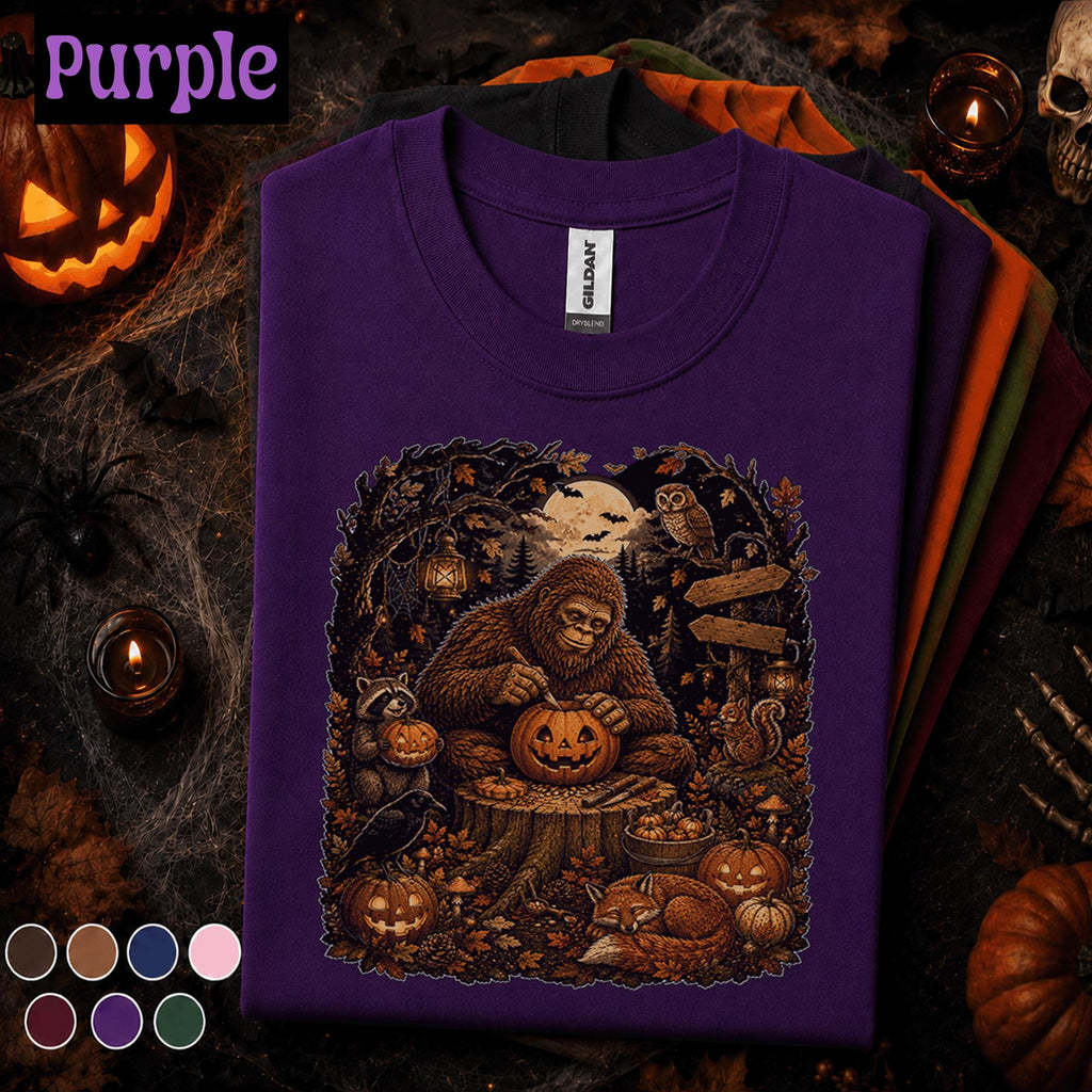 Bigfoot Halloween Shirt, Sasquatch Pumpkin Carving Tee, Spooky Forest Shirt, Vintage Cryptid Fall Tee, Halloween Gift for Him
