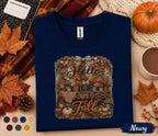 Hello Fall Shirt, Autumn Floral Wagon Tee, Pumpkin Harvest Shirt, Cozy Farmhouse Fall T-Shirt, Thanksgiving Gift for Her, Country Autumn