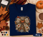 Fall Nurse Bow Shirt, Autumn Nurse Shirt, Floral Stethoscope Pumpkin Tee, Cozy RN Fall Shirt, Nurse Gift, Medical Worker Autumn Sweatshirt