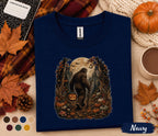Bigfoot Halloween Fall Shirt, Sasquatch Pumpkin Tee, Spooky Autumn Forest T-Shirt, Cryptid Moon Night Shirt, Cozy Halloween Gift Men Women