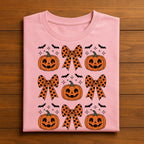 Girl Pumpkin Bow Shirt, Cute Halloween T-Shirt Women