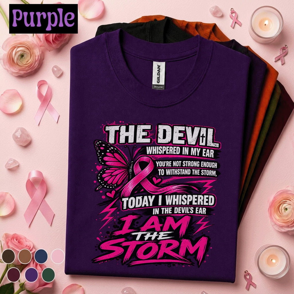 Breast Cancer Awareness Shirt, I Am the Storm Pink Ribbon Tee, Butterfly Cancer Fighter Shirt, Survivor Support Gift, October Pink Tee