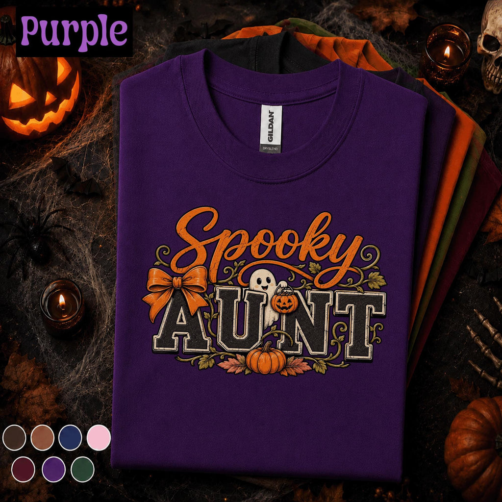 Spooky Aunt Halloween Shirt, Cute Ghost Pumpkin Tee, Retro Auntie Halloween Gift, Fall Spooky Season Shirt, Halloween Family Aunt Tee