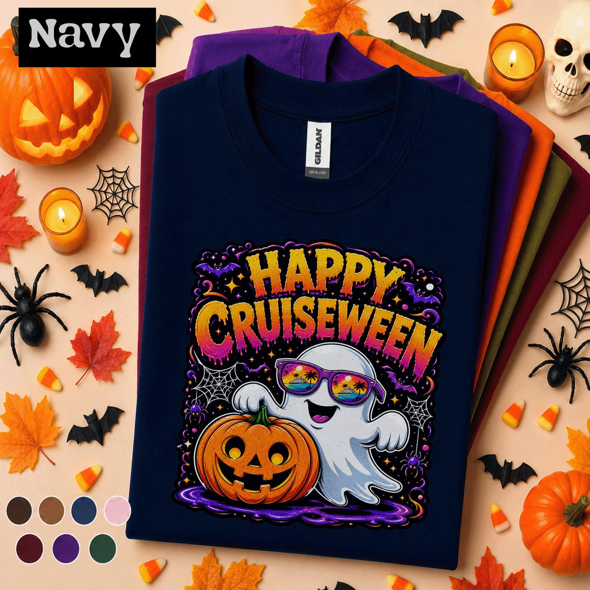 Happy Cruiseween Halloween Shirt, Spooky Cruise Ghost Tee, Pumpkin Cruise Vacation Shirt, Matching Cruise Squad Family Trip Gift Tee