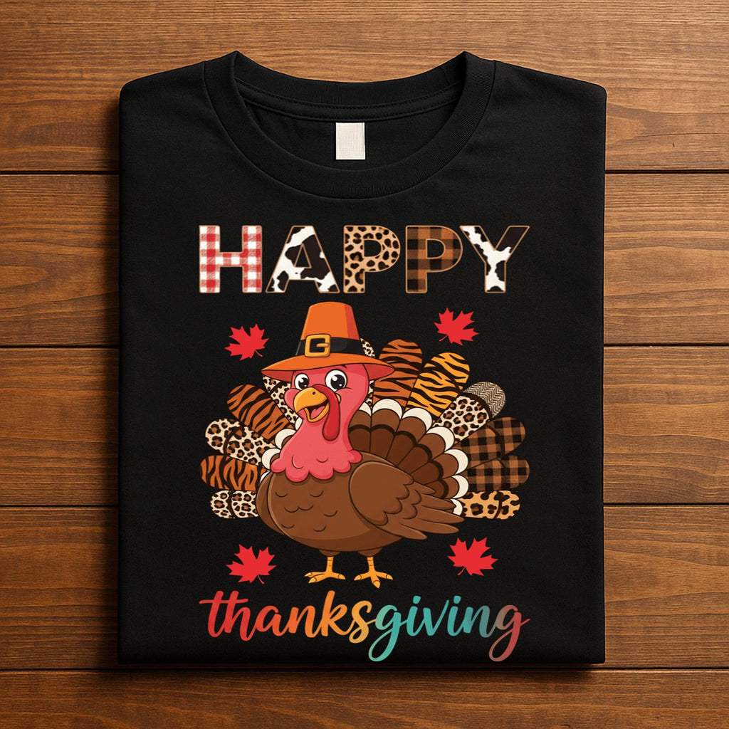 Autumn Happy Thanksgiving Shirt Turkey Pumpkin Fall Leaves Seasonal Outfit Tee, Happy Thanksgiving Sweatshirt, Gift Thanksgiving Family Tee