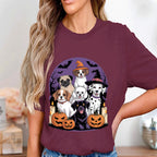 Cute Halloween Dog Shirt With Pumpkins And Witch Hats, Funny Puppy Group Graphic Tee, Spooky Pet Lover Halloween Costume Sweatshirt Gift