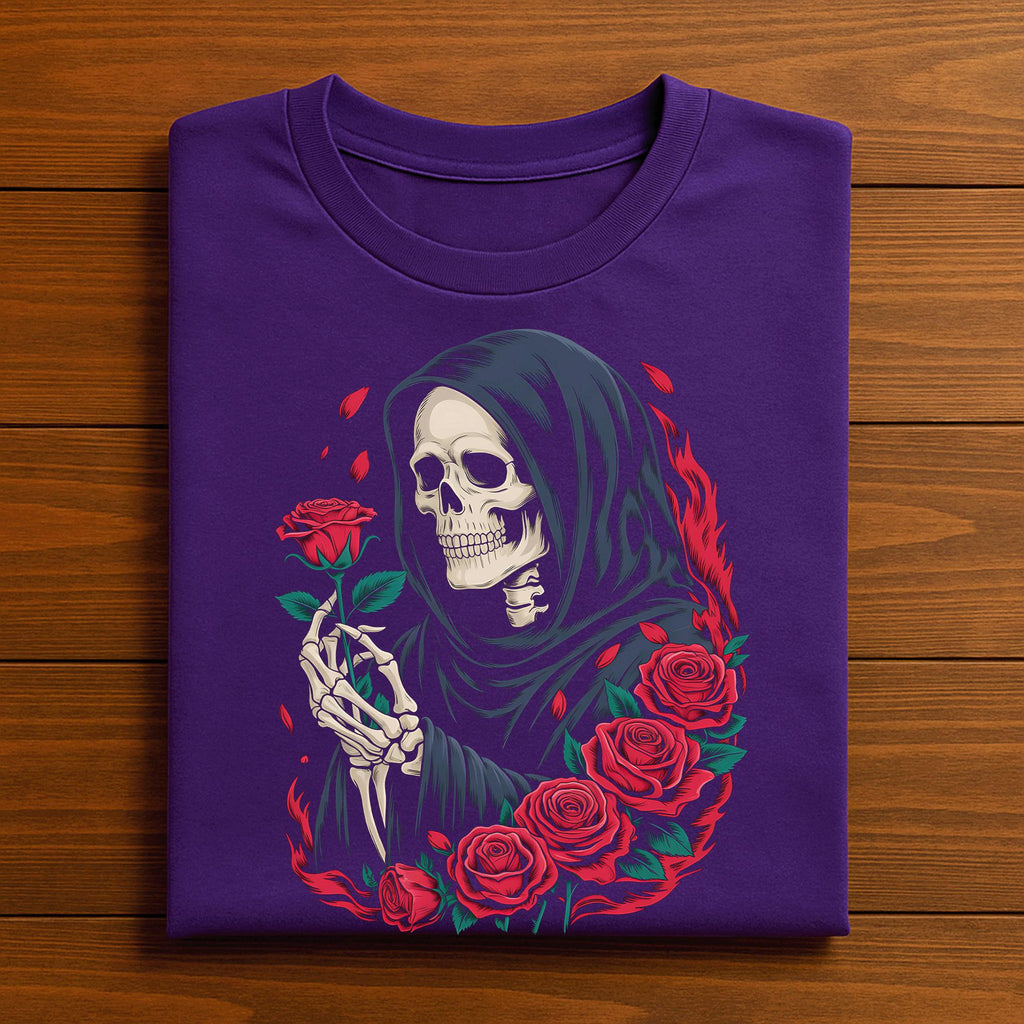 Couple Ghost Roses Shirt, Gothic Skeleton Rose Tee, Dark Halloween T-Shirt, Reaper Floral Gothic Fashion Top, Gift Valentine's Day shirt,