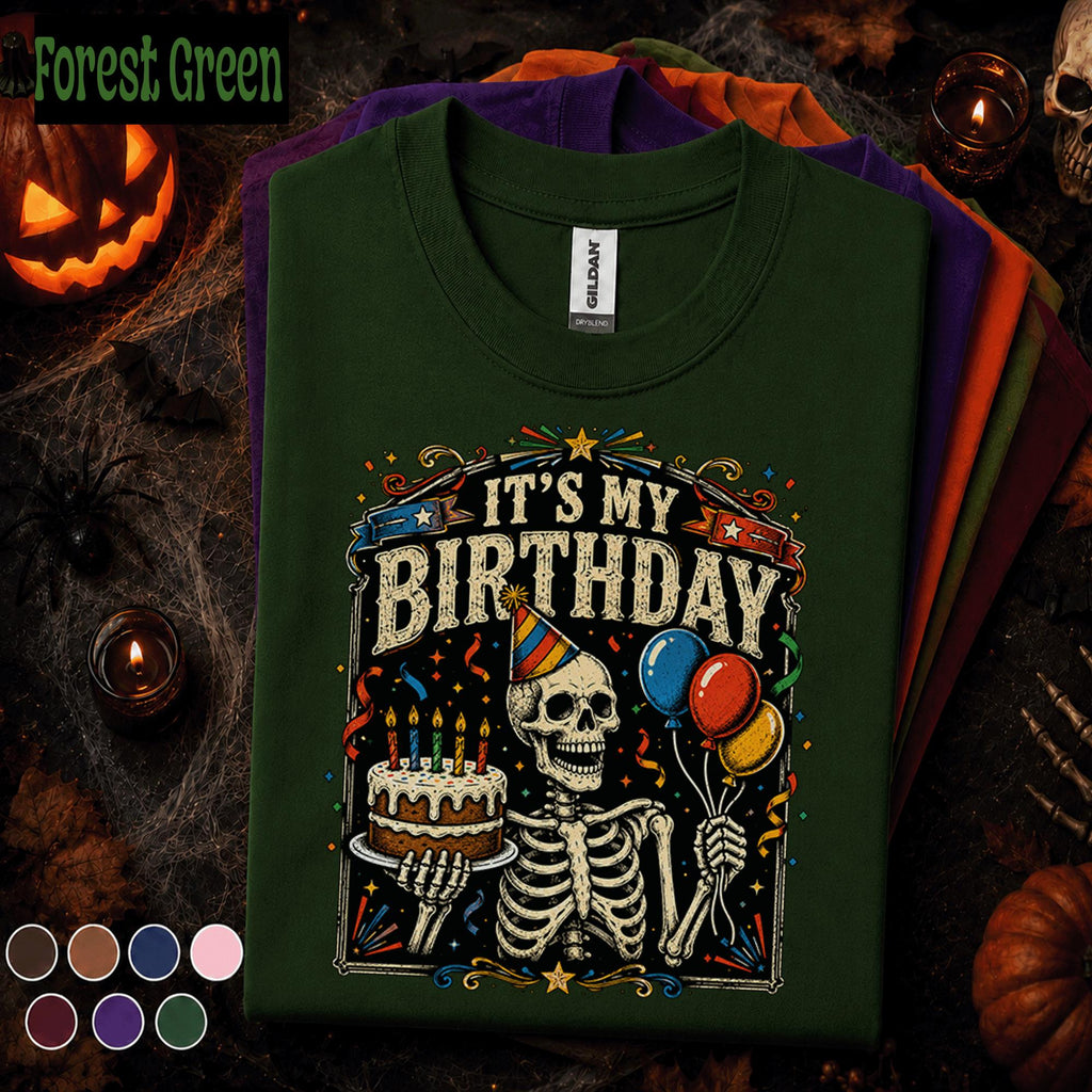 It's My Birthday Skeleton Shirt, Funny Birthday Halloween Tee, Spooky Birthday T Shirt, Skeleton Cake Party Tee, Retro Birthday Gift
