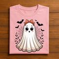 Cute Girly Ghost Shirt, Halloween Spirit Bow Tee
