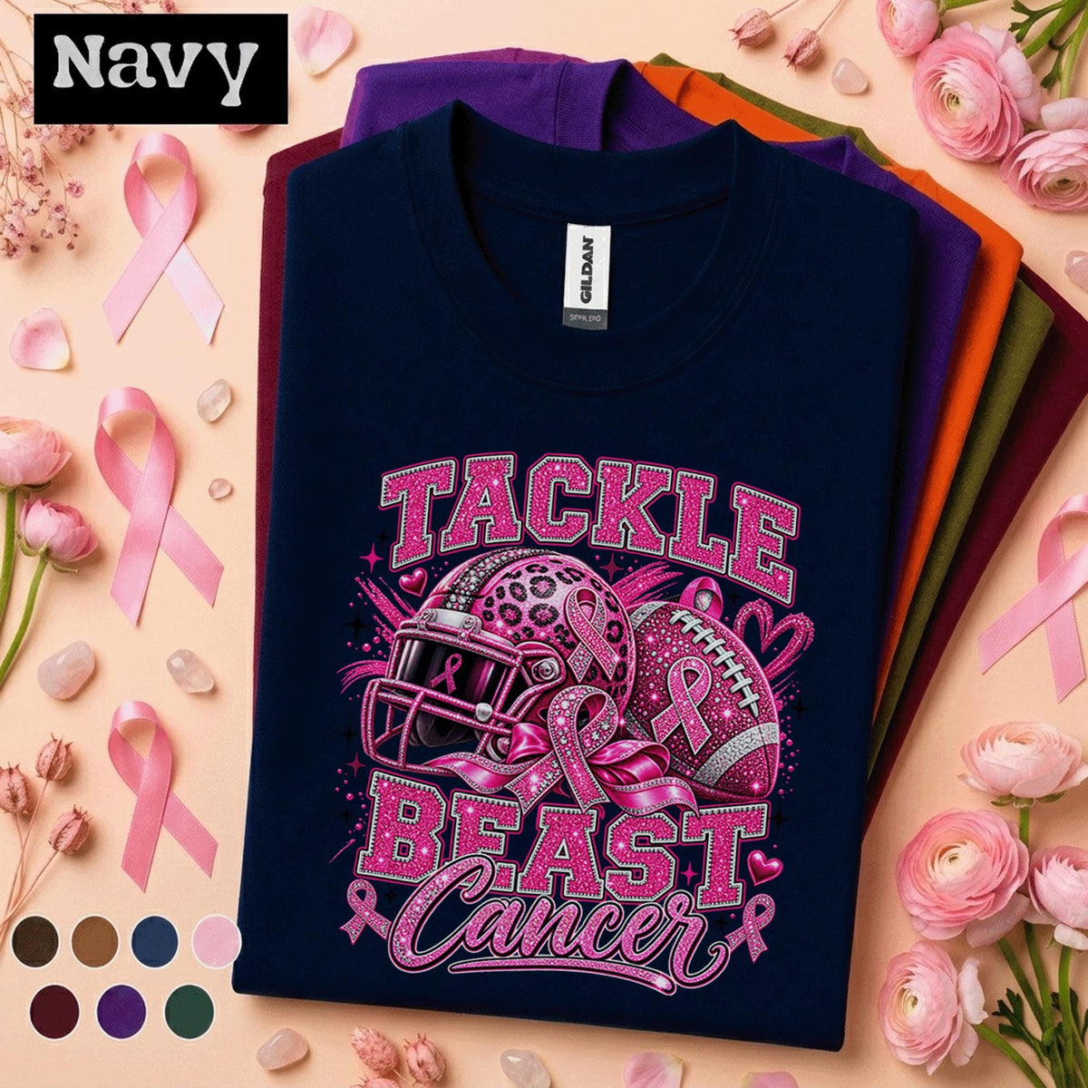 Breast Cancer Awareness Football Shirt, Tackle Breast Cancer Tee, Pink Ribbon Football Shirt, Pink Out Game Day Support Gift for Women