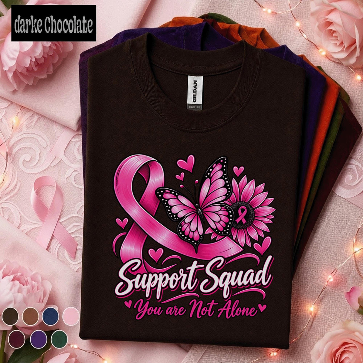 Breast Cancer Awareness Shirt, Support Squad Pink Ribbon Tee, You Are Not Alone Shirt, Butterfly Cancer Fighter Support Gift for Women