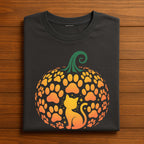 Halloween Pumpkin Cat Shirt with Glowing Paw Tee | Fall Animal Lover shirts Gift for Pet Moms and Cute Autumn, Cute Cat Halloween Shirt