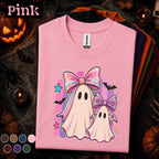 Cute Ghost Halloween Shirt, Coquette Bow Ghost Tee, Pink Spooky Season T Shirt, Kawaii Matching Ghosts, Girly Halloween Gift for Women
