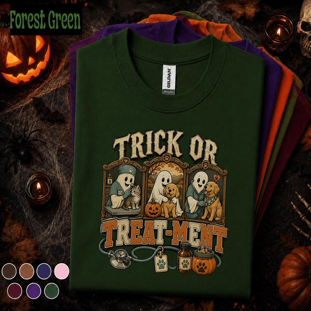 Veterinary Halloween Shirt, Trick or Treatment Vet Tech Tee, Spooky Veterinarian Gift, Cute Ghost Animal Clinic Fall Veterinary T-Shirt