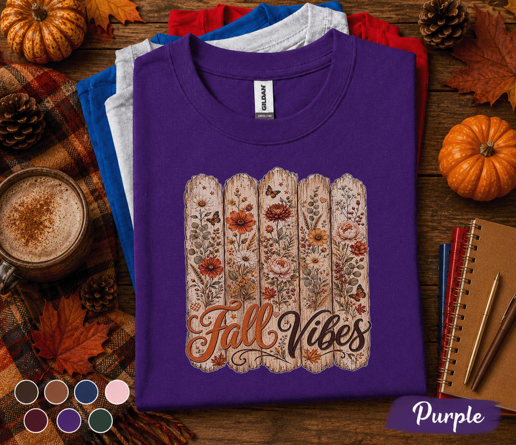 Fall Vibes Shirt, Rustic Autumn Floral Tee, Vintage Wildflower Fall Shirt, Cozy Harvest Season T-Shirt, Thanksgiving Gift for Women