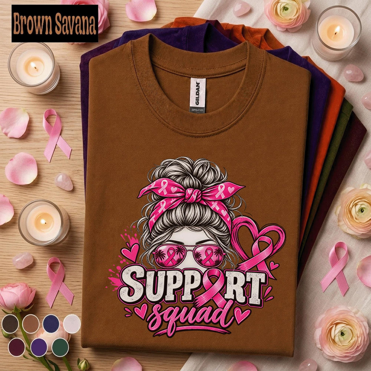 Breast Cancer Awareness Shirt, Support Squad Pink Ribbon Tee, Messy Bun Supporter Shirt, Pink October Cancer Fighter Family Gift