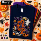4th Birthday Halloween Shirt, Spooky Number 4 Tee, October Birthday Party Shirt, Ghost Pumpkin Witch Kids Halloween Gift for Girls Boys