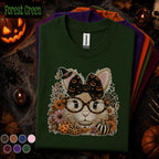 Halloween Cat Shirt, Cute Witchy Cat T Shirt, Pumpkin Bow Spooky Season Tee, Cat Mom Fall Shirt, Coquette Halloween Gift Tee