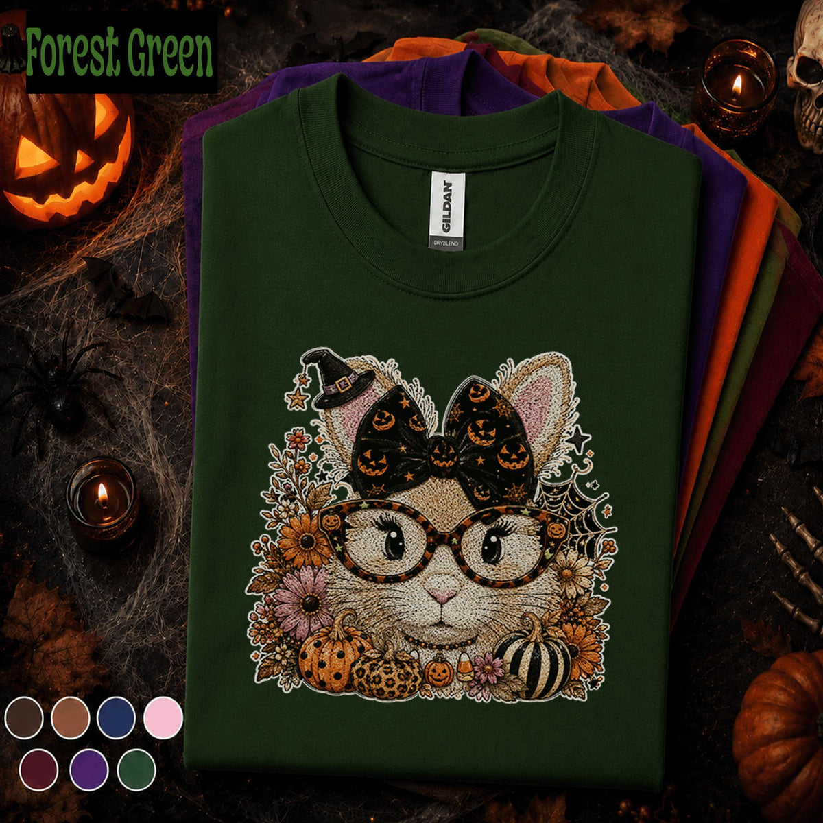 Halloween Cat Shirt, Cute Witchy Cat T Shirt, Pumpkin Bow Spooky Season Tee, Cat Mom Fall Shirt, Coquette Halloween Gift Tee