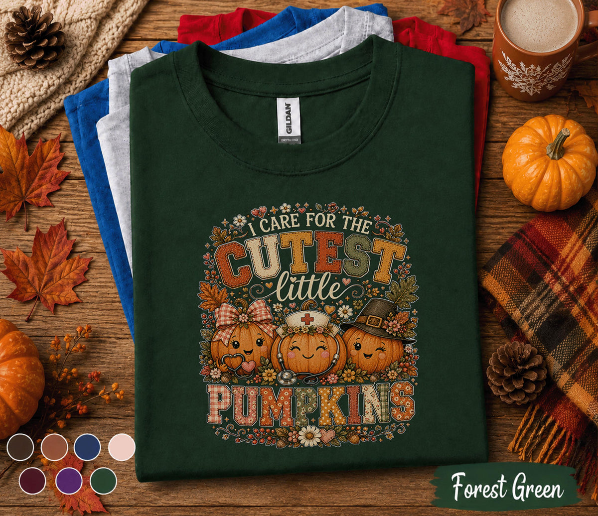 I Care for the Cutest Little Pumpkins Shirt, Pediatric Nurse Fall Shirt, Cute Nurse Pumpkin Tee, RN CNA NICU Healthcare Worker Autumn Gift