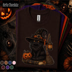 Black Cat Witch Halloween Shirt, Spooky Witchy Cat Tee, Pumpkin Magic Graphic Shirt, Gothic Fall Cat Lover Gift, Vintage Halloween Tee