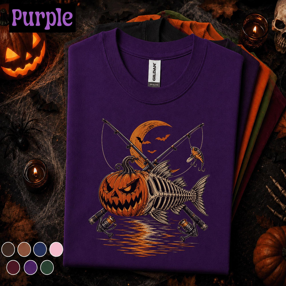 Halloween Fishing Shirt, Pumpkin Fish Skeleton Tee, Spooky Fisherman Shirt, Jack O Lantern Fishing Gift, Angler Halloween Tee