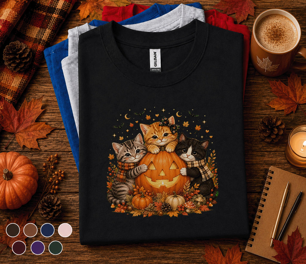 Cute Halloween Cat Fall Shirt, Pumpkin Kitten Fall Tee