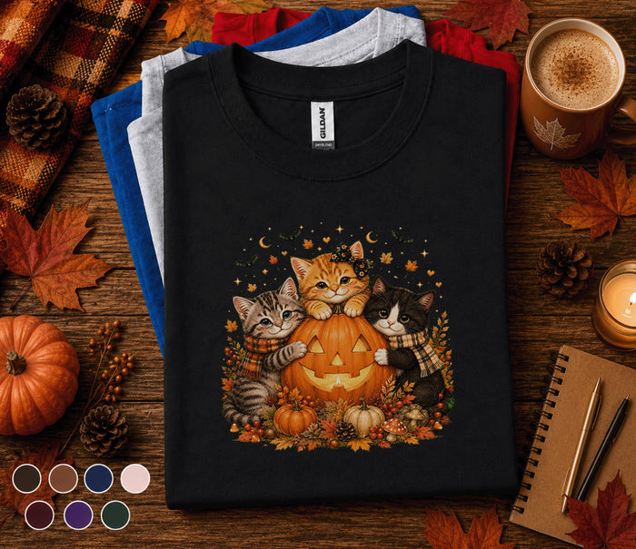 Cute Halloween Cat Fall Shirt, Pumpkin Kitten Fall Tee