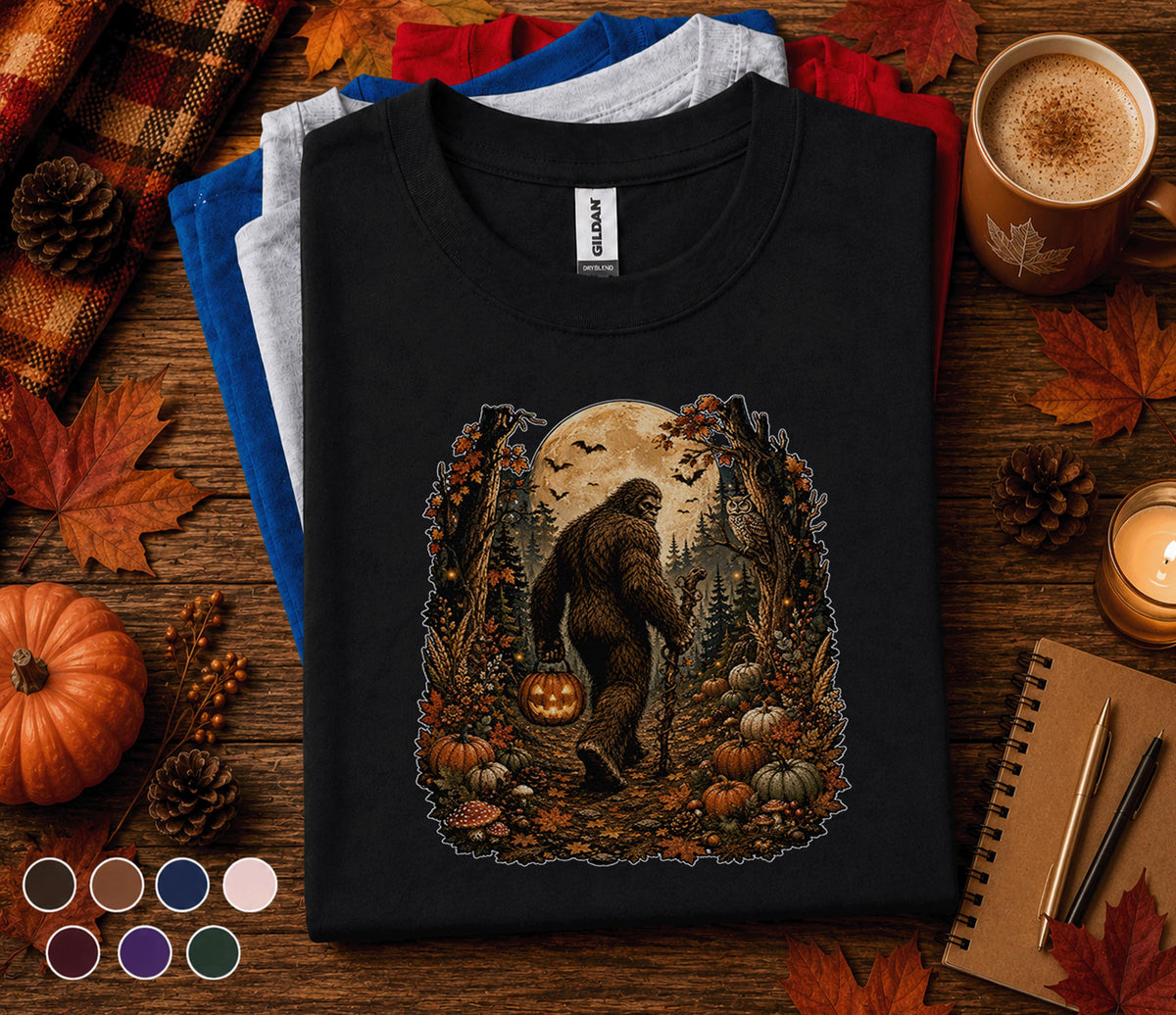 Bigfoot Halloween Fall Shirt, Sasquatch Pumpkin Tee