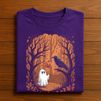 Ghost and Raven Forest Shirt, Autumn Halloween Tee, Spooky Cute Ghost & Crow T-Shirt, Pumpkin Balloon Fall Shirt, Gift Halloween Sweatshirt