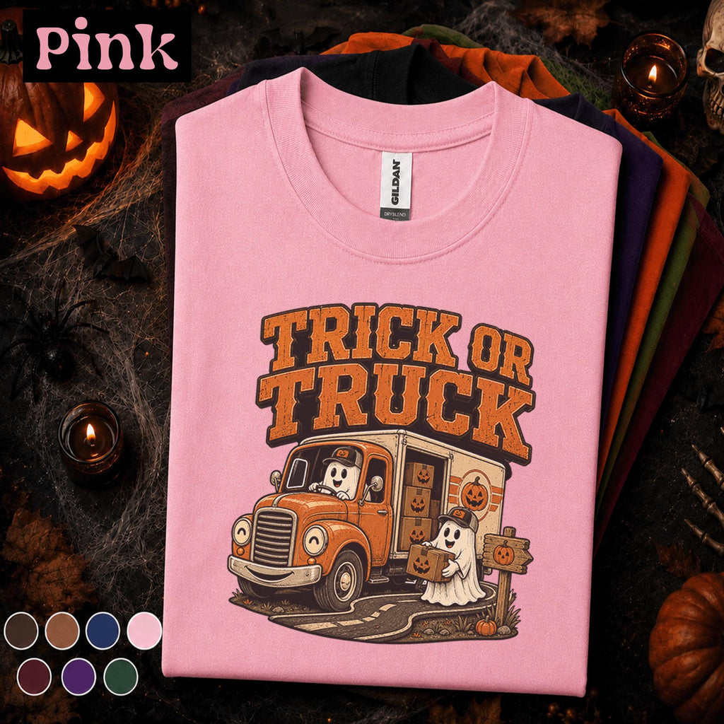 Trick or Truck Halloween Shirt, Funny Ghost Truck Driver Tee, Spooky Delivery Driver Gift, Pumpkin Truck Costume, Retro Fall Tee
