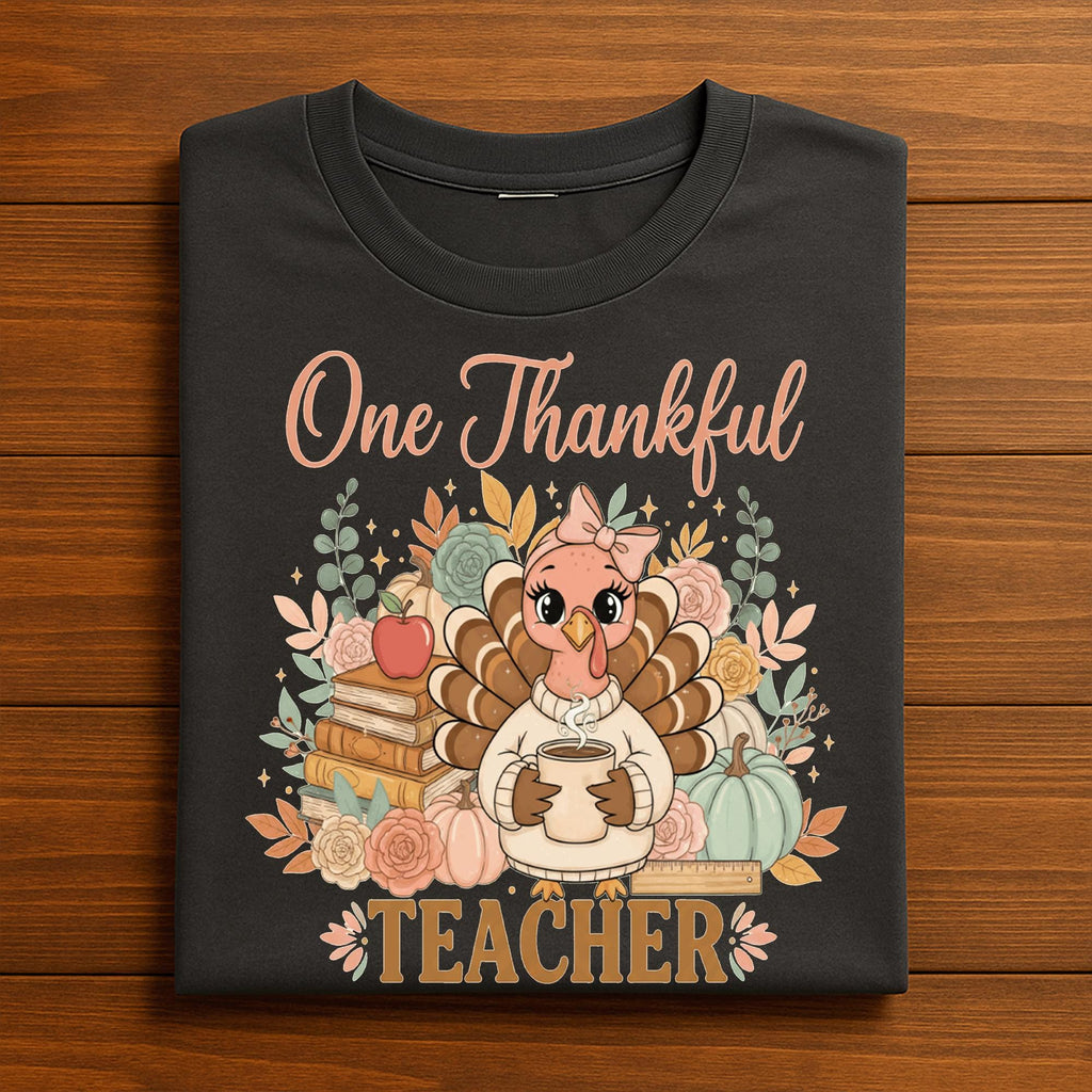 One Thankful Teacher Shirt, Turkey Thanksgiving Teacher Shirt, Thanksgiving Teacher Shirt Women, Gift Teacher Fall Thanksgiving Sweatshirt