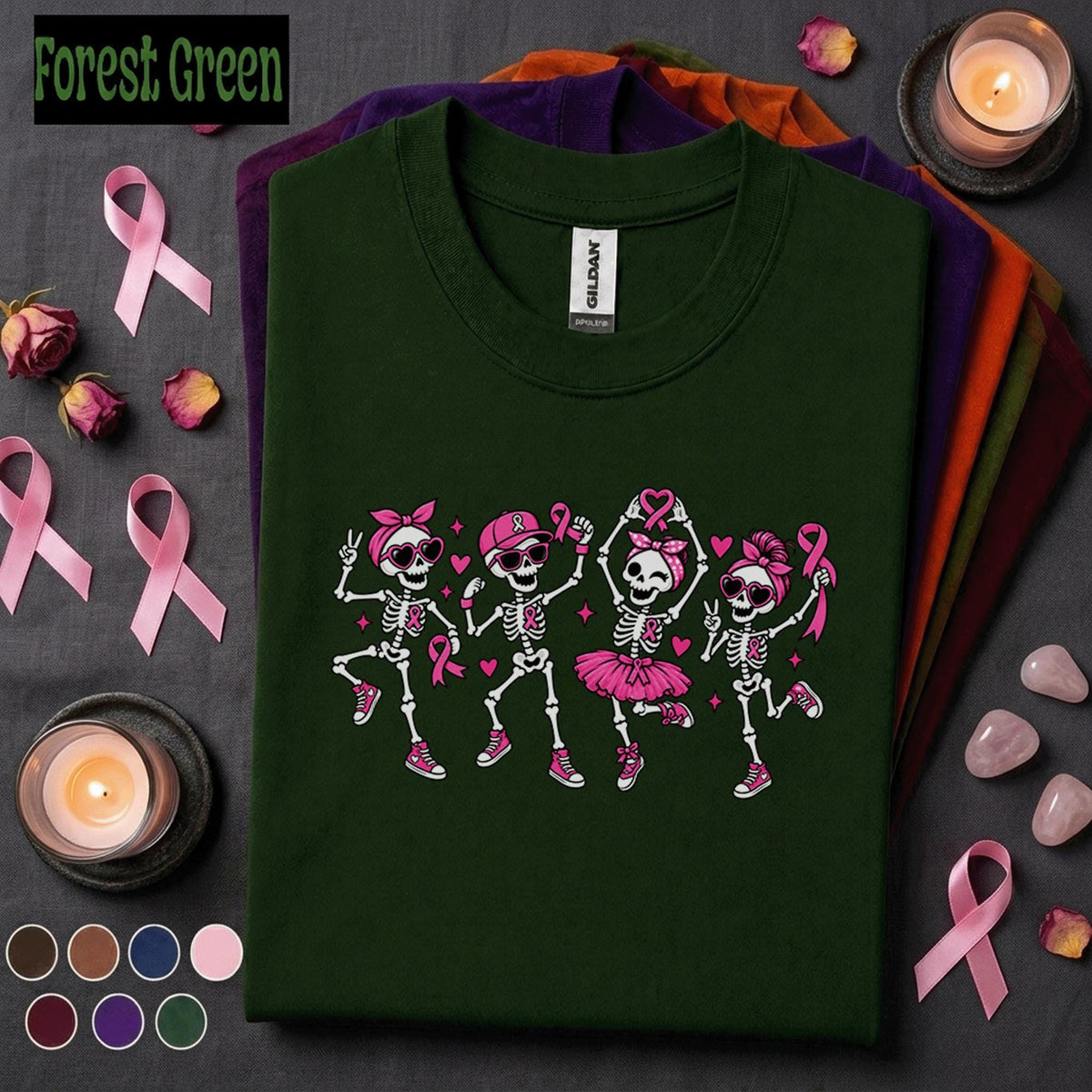 Breast Cancer Awareness Shirt, Pink Ribbon Skeleton Tee, Dancing Skeleton Support Shirt, October Pink Out Gift for Survivor Women