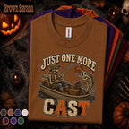 Just One More Cast Halloween Fishing Shirt, Skeleton Fisherman Tee, Spooky Angler Gift, Pumpkin Lure Fishing Tee, Funny Fall Fishing Shirt